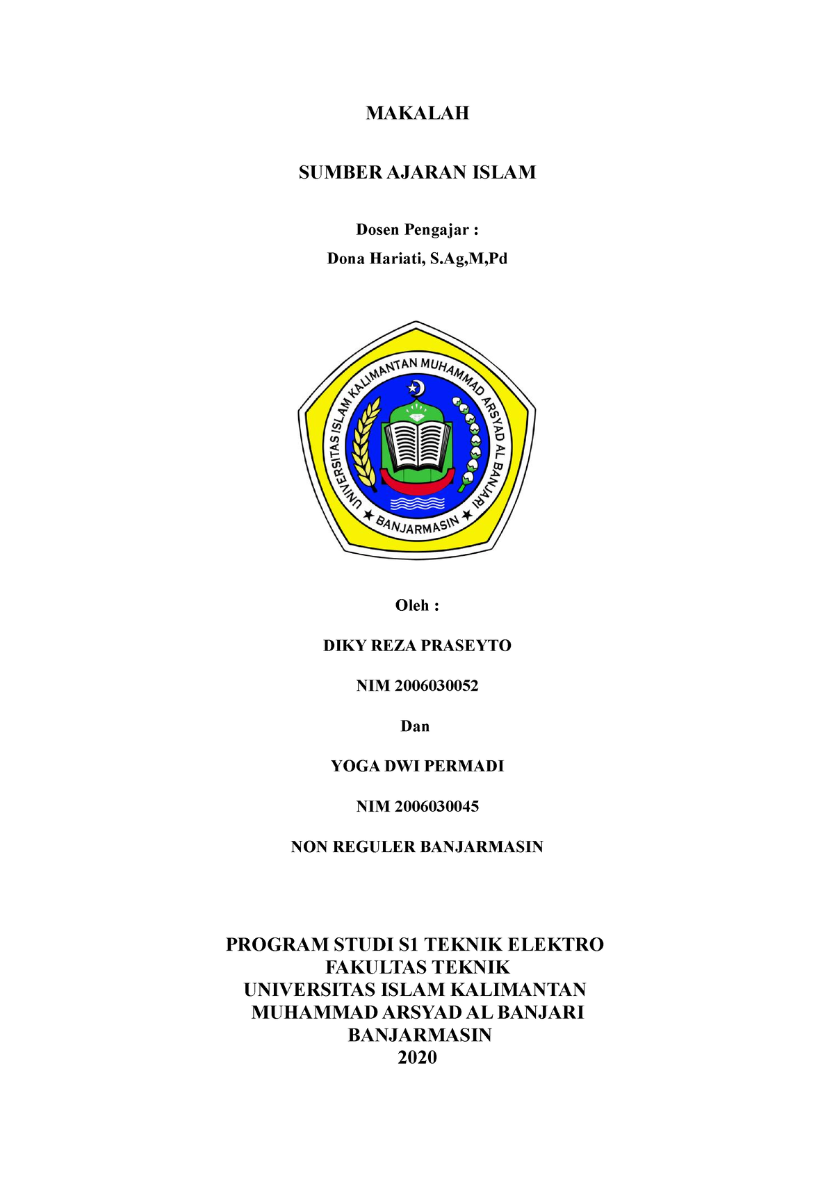 Tugas Makalah Sumber Ajaran Islam - MAKALAH SUMBER AJARAN ISLAM Dosen ...