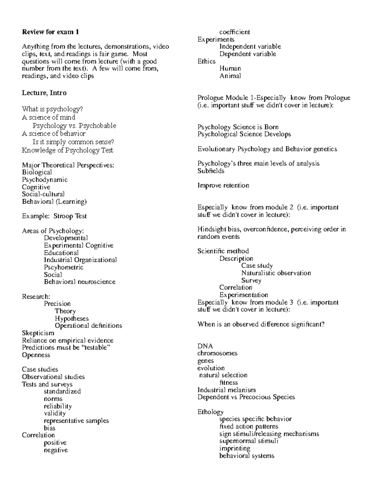 Review updated for exam one - Review for exam 1 Anything from the ...
