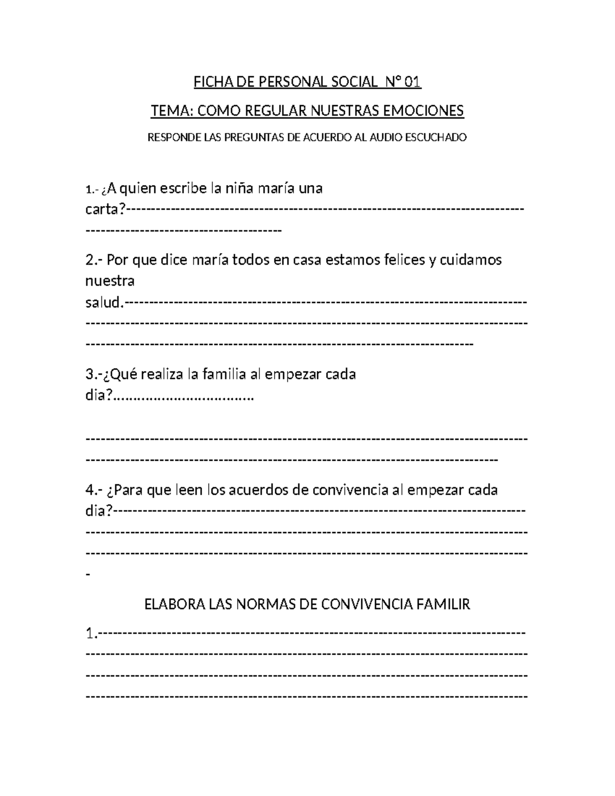Ficha DE Personal Social N - FICHA DE PERSONAL SOCIAL N° 01 TEMA: COMO ...
