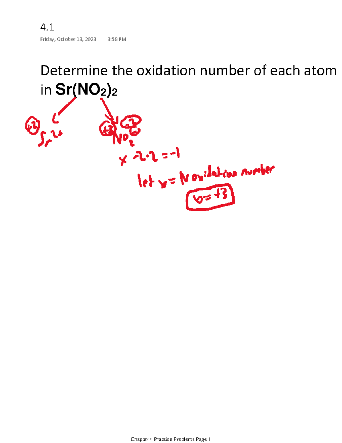 Chapter 4 Practice Problems - Determine the oxidation number of each ...