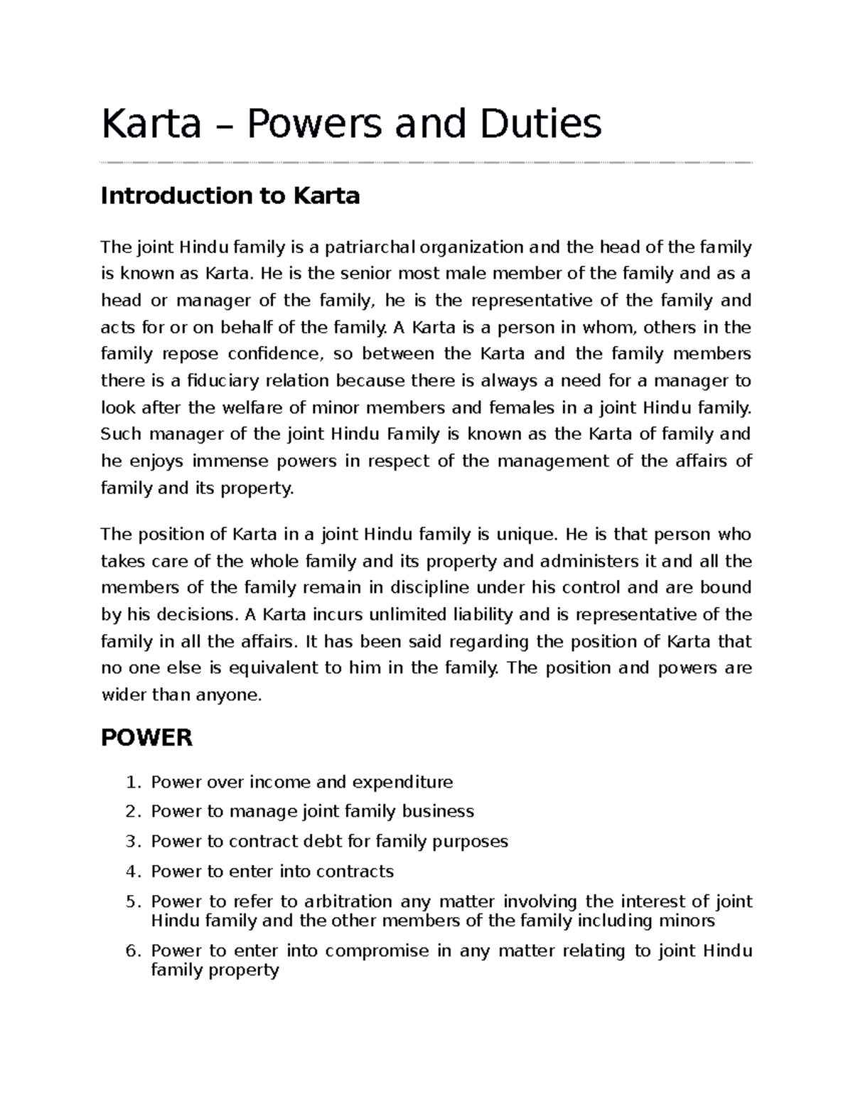 CH-3 Karta Powers and Duties CONCISE NOTES - Karta – Powers and Duties ...