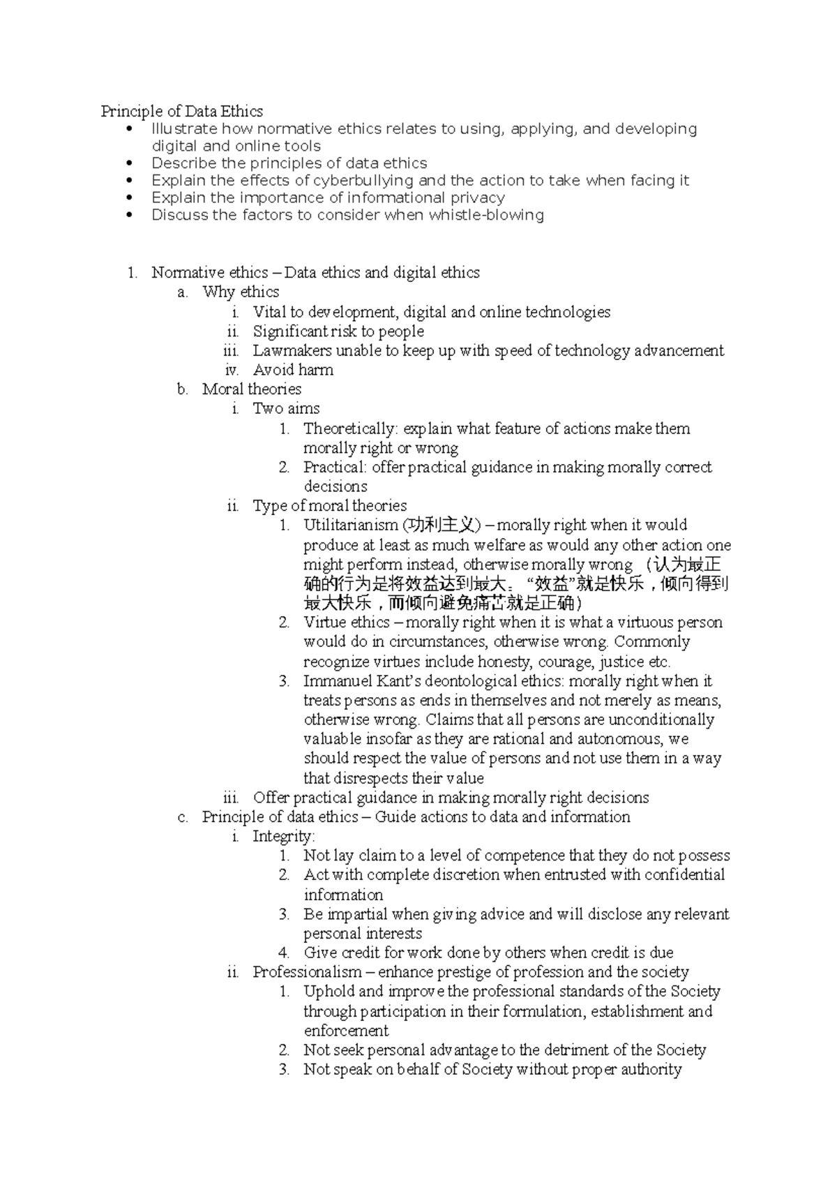 CC02 Revision Notes - Principle of Data Ethics Illustrate how normative ...