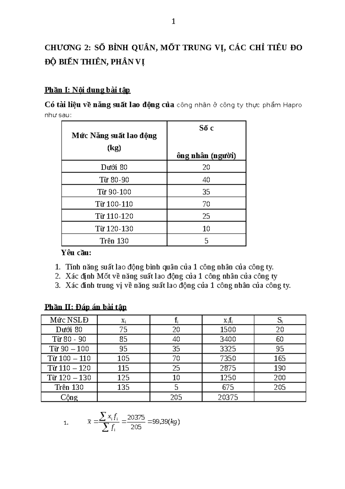 bai-tap-mon-nguyen-ly-thong-ke-co-loi-giai - CHƯƠNG 2: SỐ BÌNH QUÂN ...