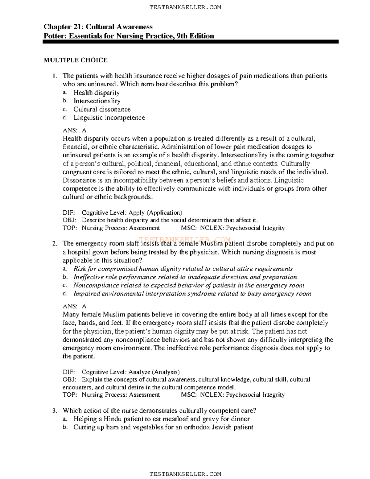 chapter 21 of essentials of nursing - TESTBANKSELLER Chapter 21 ...