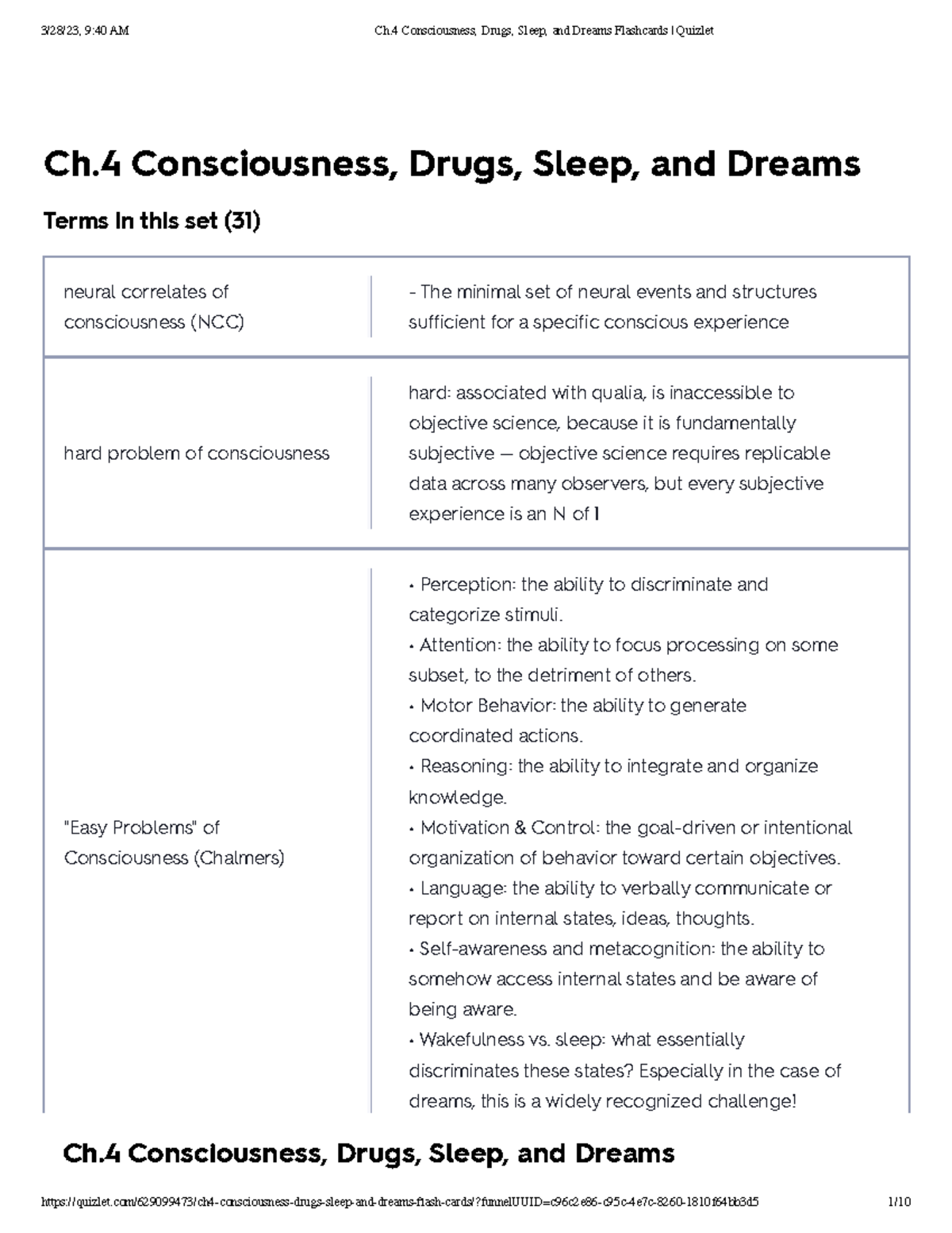 Ch.4 Consciousness, Drugs, Sleep, and Dreams Flashcards Quizlet Ch