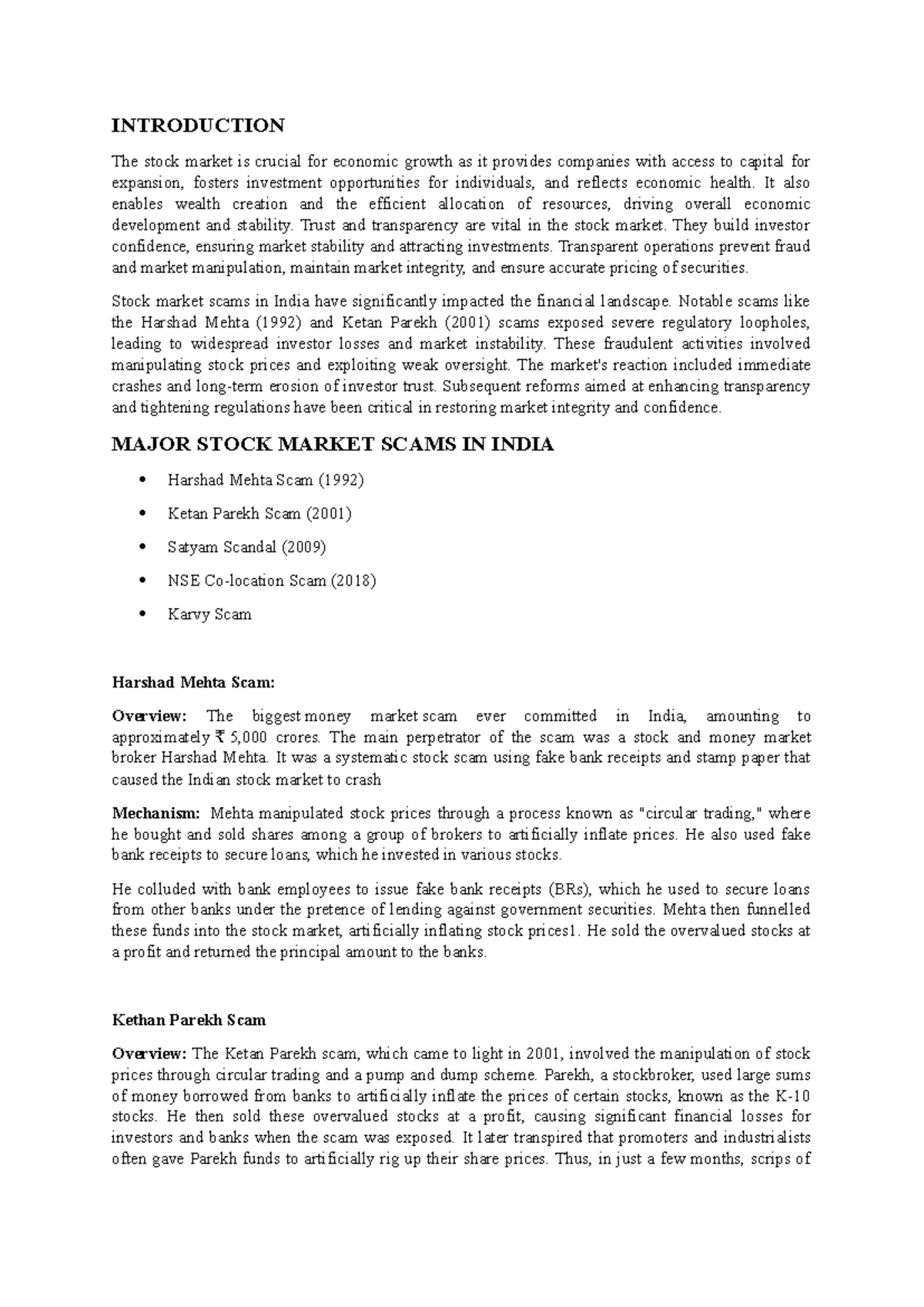 Stock market doc Final - INTRODUCTION The stock market is crucial for ...
