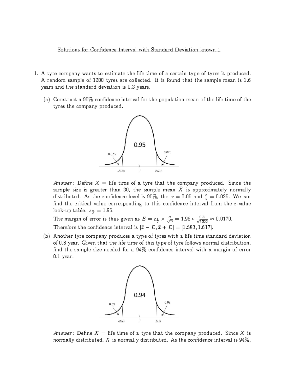 Confidence Intervals Q18 Solutions for Confidence Interval with