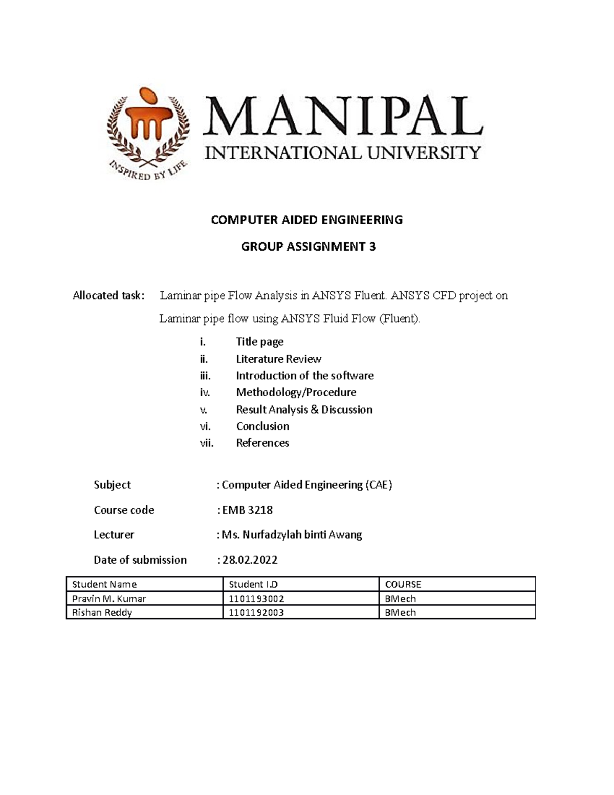 CAE Group Assignment - ENJOY - COMPUTER AIDED ENGINEERING GROUP ...