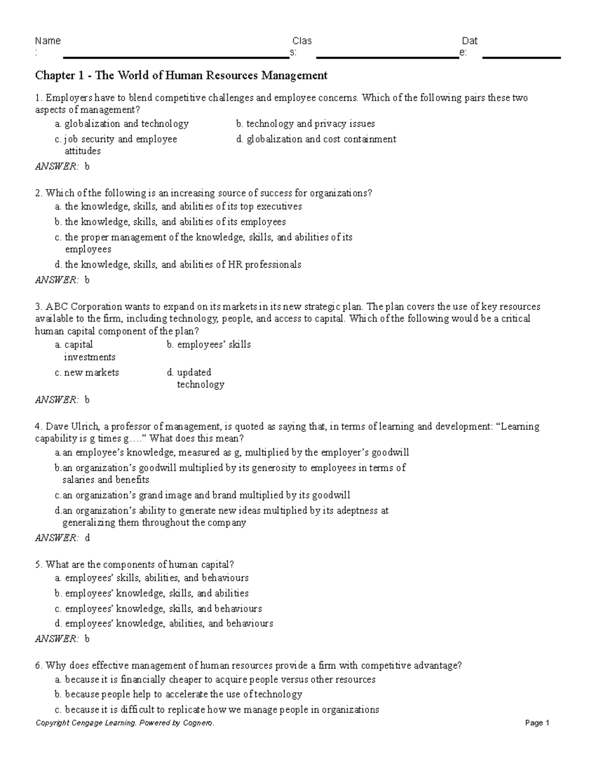 Chapter 1 The World Of Human Resources Management S E Chapter 1 