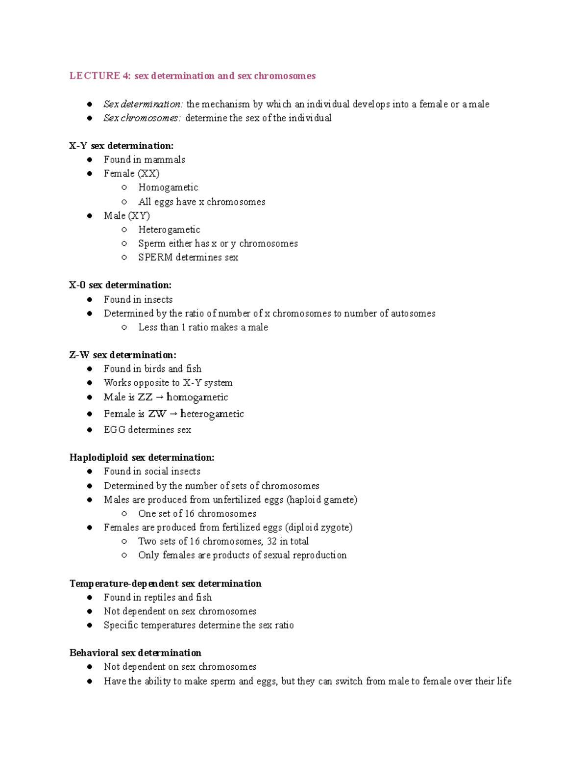 Lecture 4 sex determination and sex chromosomes - LECTURE 4: sex ...