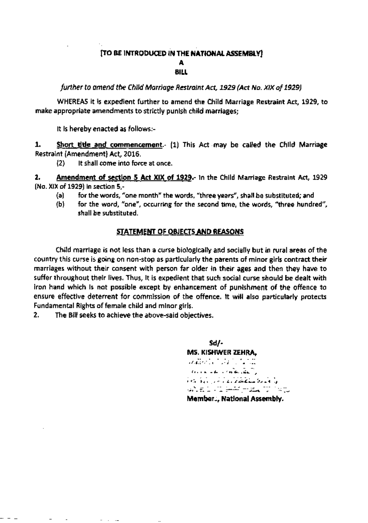 Child marriage restrain act amendment 2016 Law Studocu