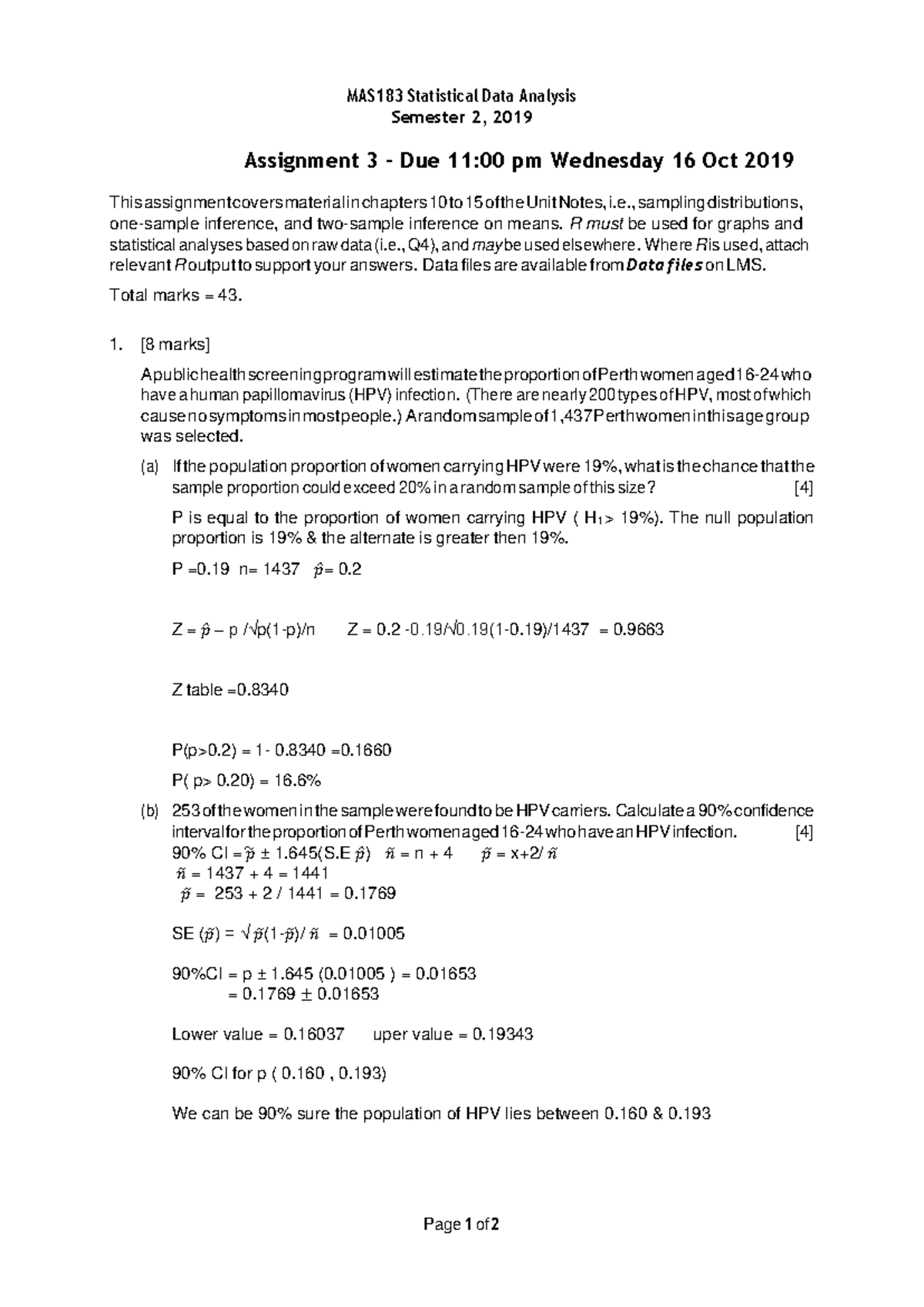 Assign 3 Mas Mas1 Statistical Data Analysis Studocu