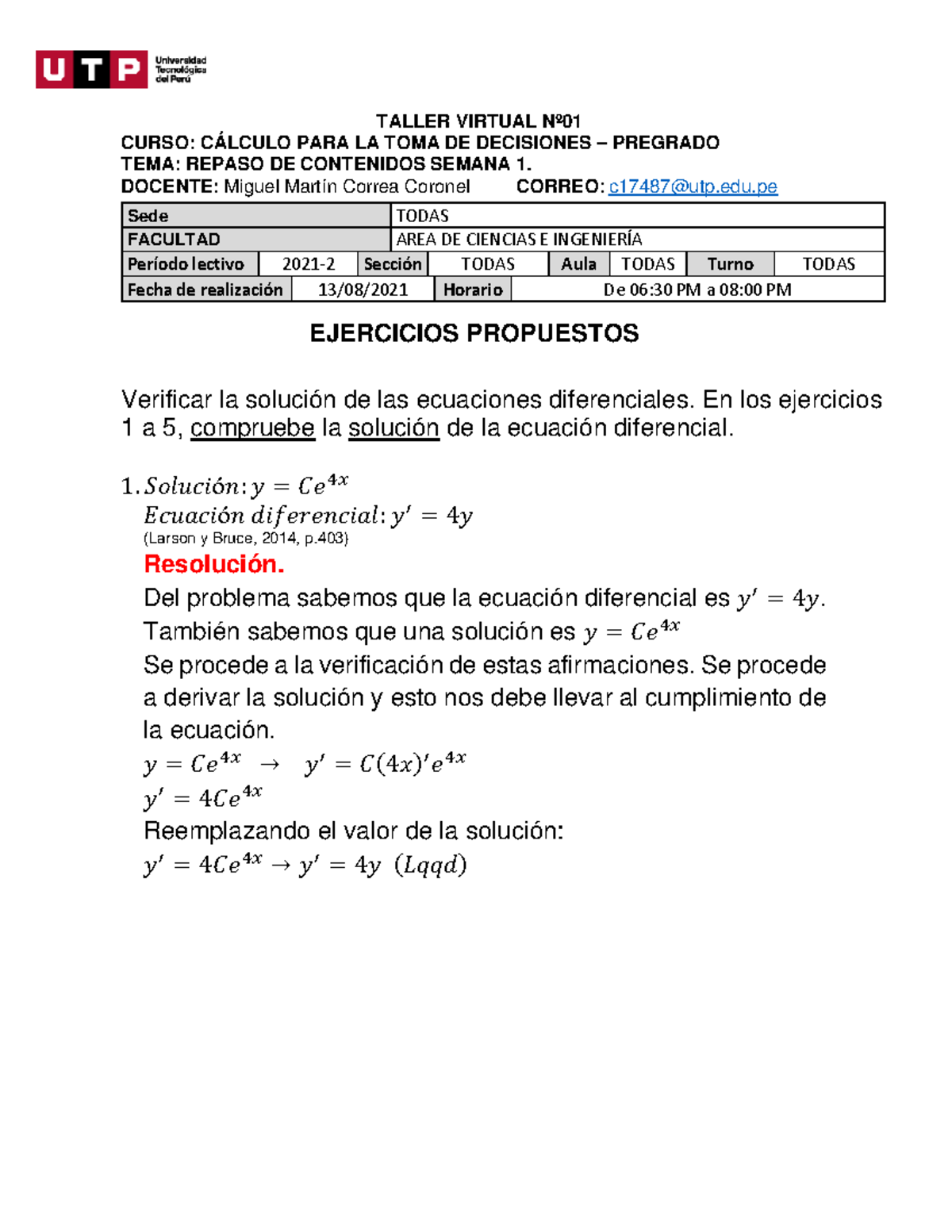 Taller Semana 1 Ejercicios Resueltos Preparación Para Exámenes ...