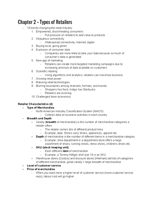 RMG200 - Chapter 1 Introduction to the World of Retailing Notes ...
