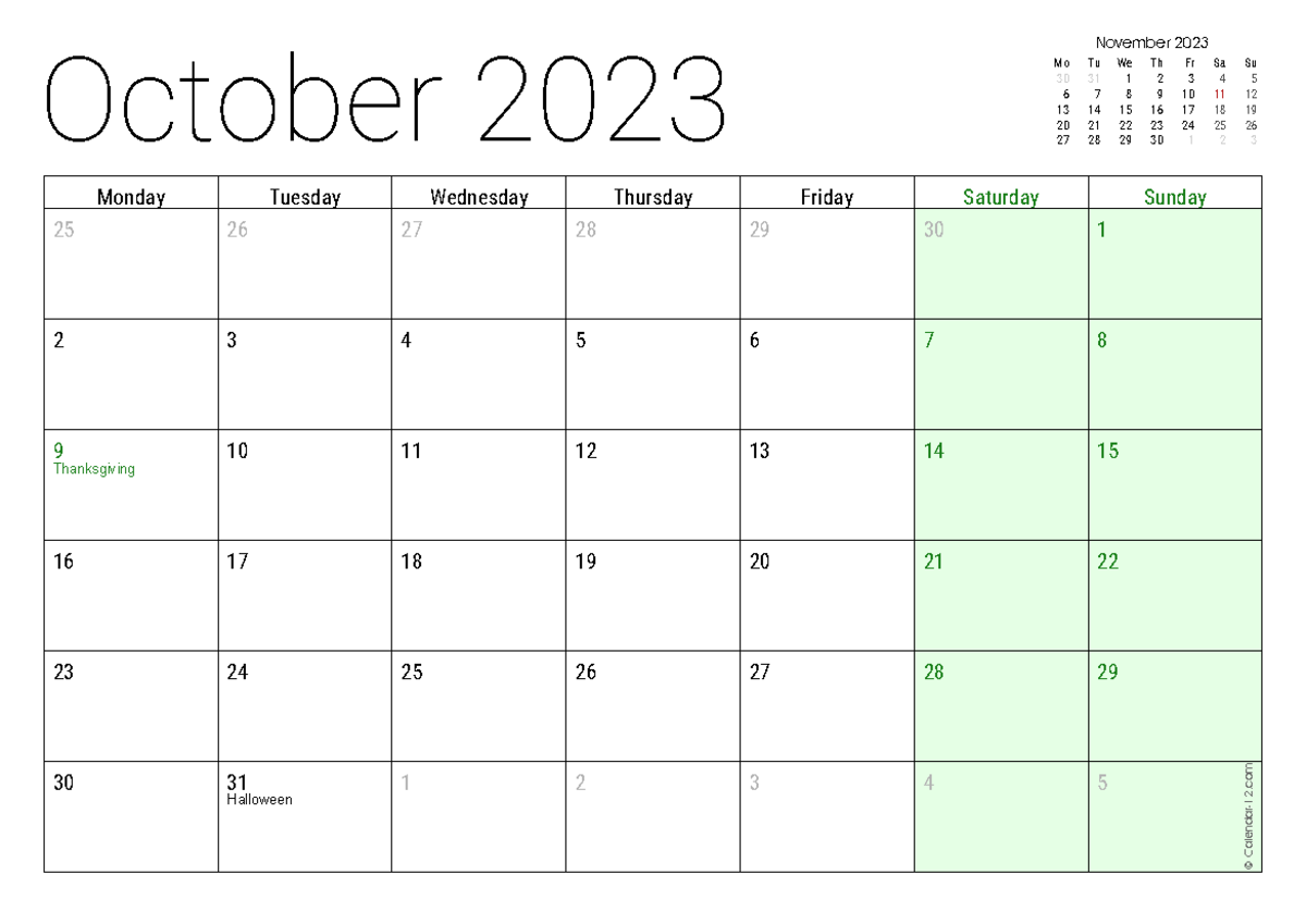 October 2023 - September 2024 - Monday Tuesday Wednesday Thursday ...