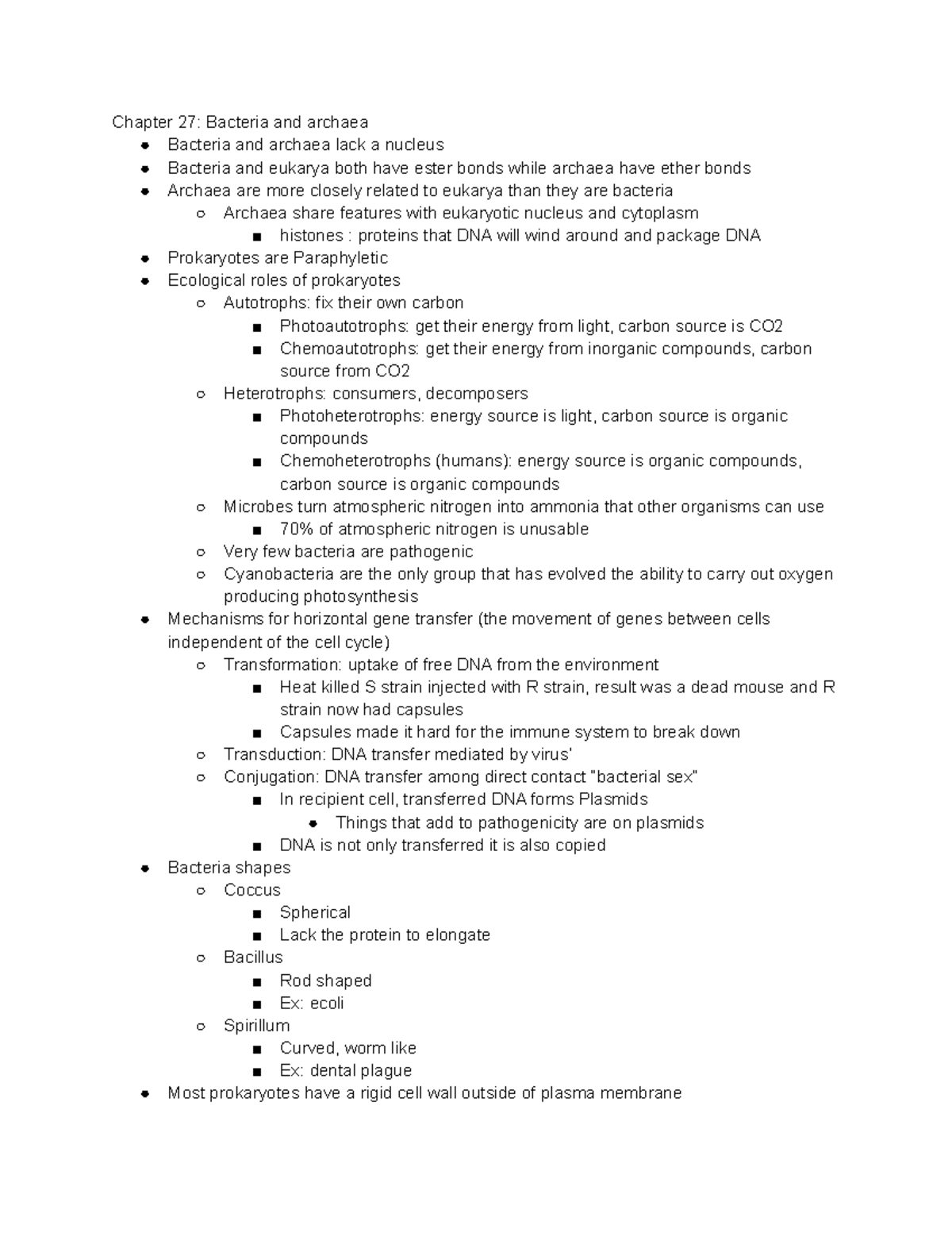 Exam 2 study document - Chapter 27: Bacteria and archaea Bacteria and ...