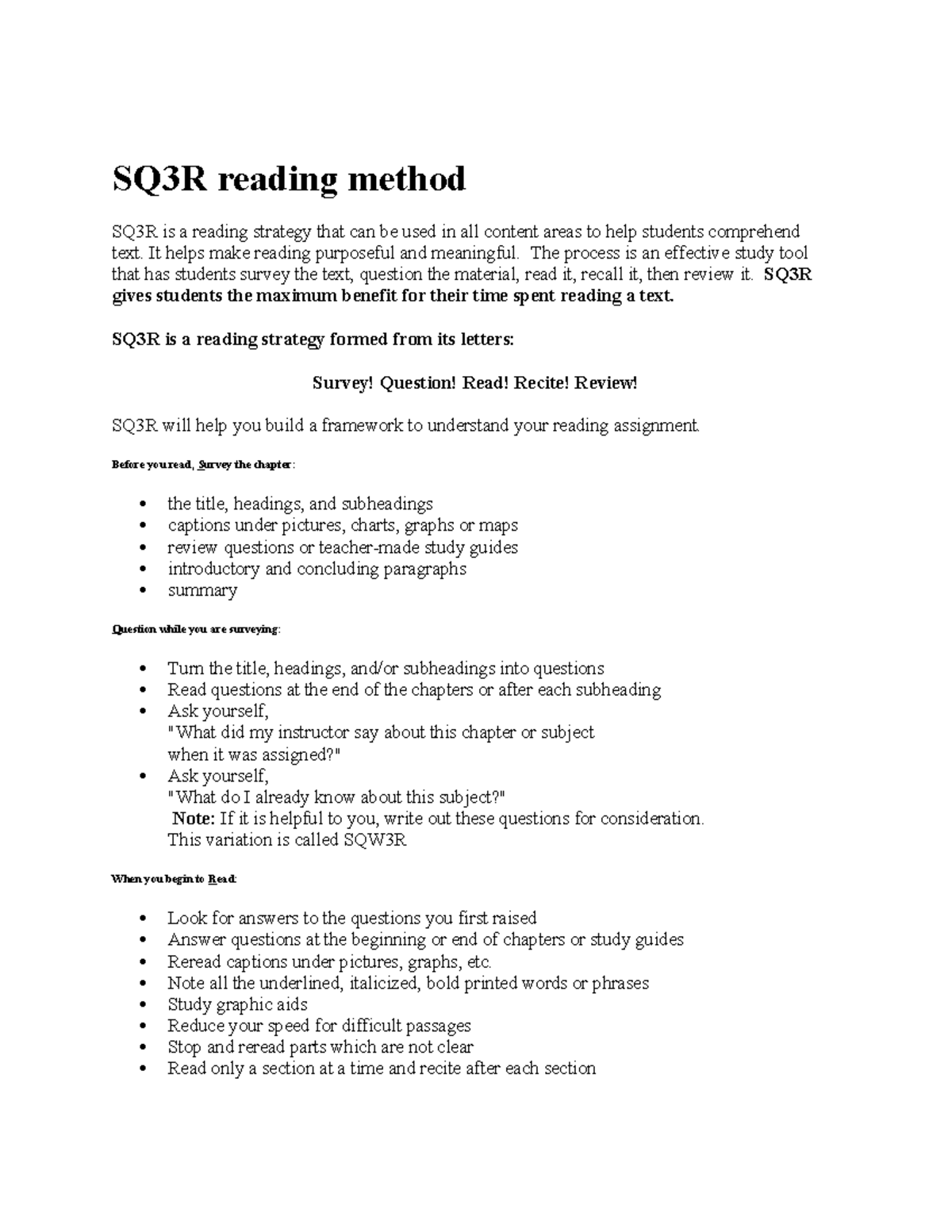 SQ3R Reading Method - SQ3R Reading Method SQ3R Is A Reading Strategy ...