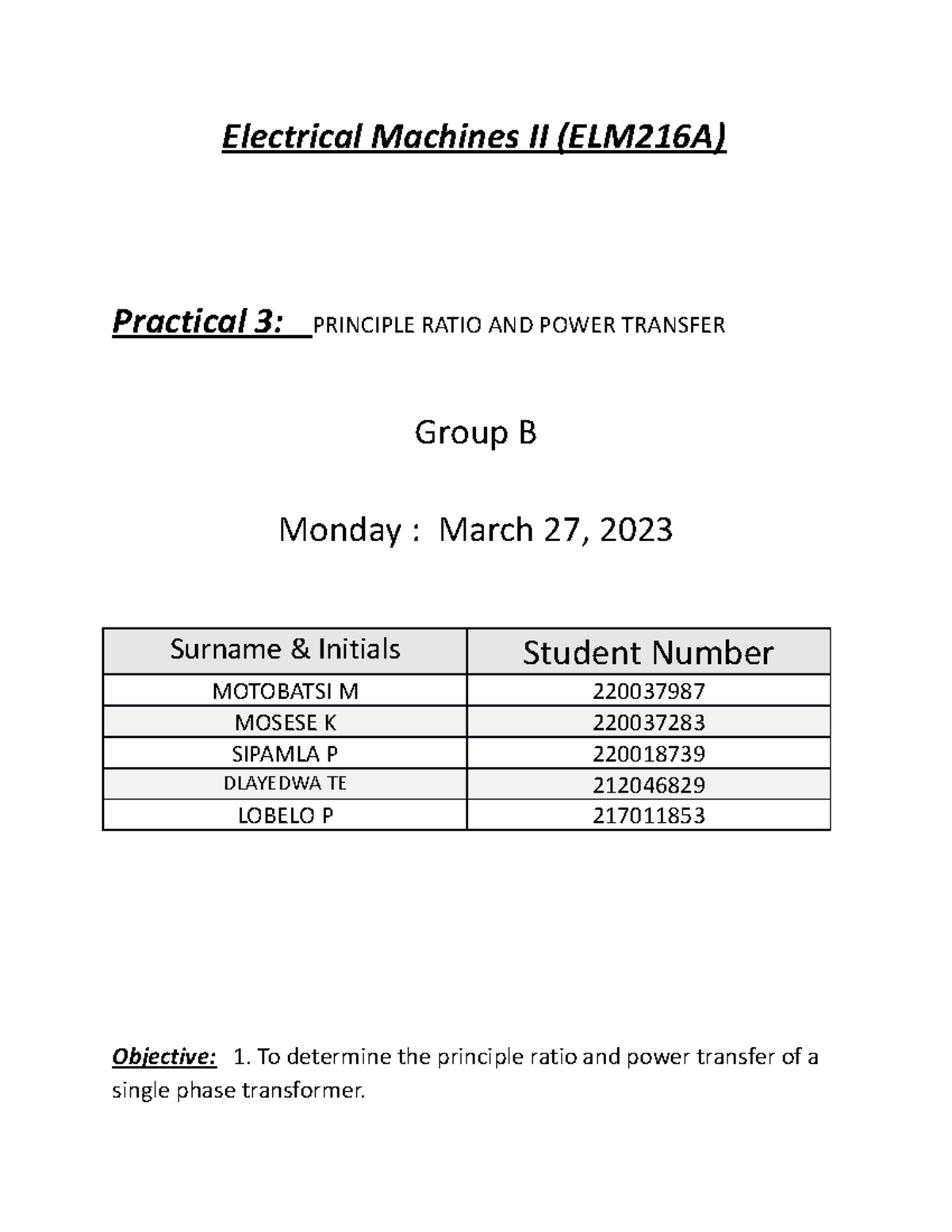 Electrical Machines Ii Preparation Electrical Machines Ii Elm216a