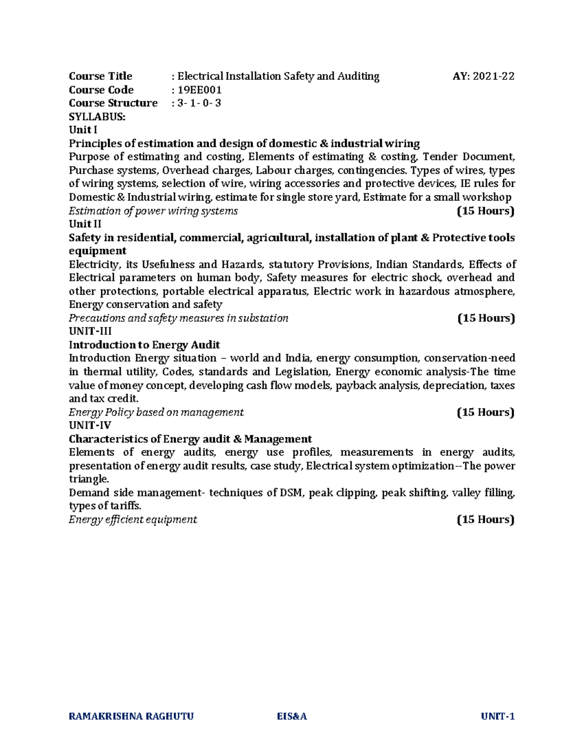 ELECTRICAL INSTALATION SAFETY AND AUDITING IT GIVES IDEA ON VARIOUS