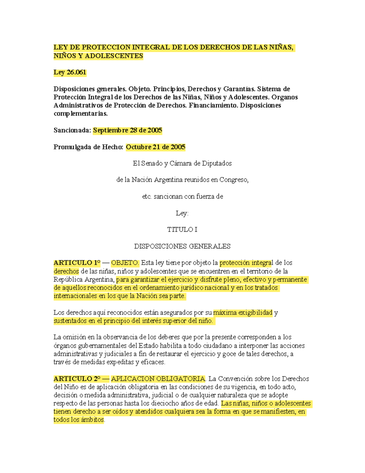 Ley de Proteccion Integral de los Derechos de las Ninas Ninos y ...