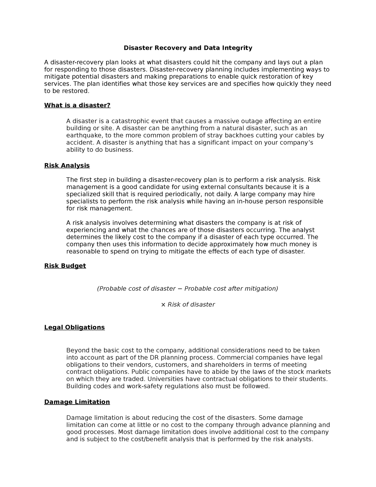 C5Disaster Recovery and Data Integrity - Disaster Recovery and Data ...