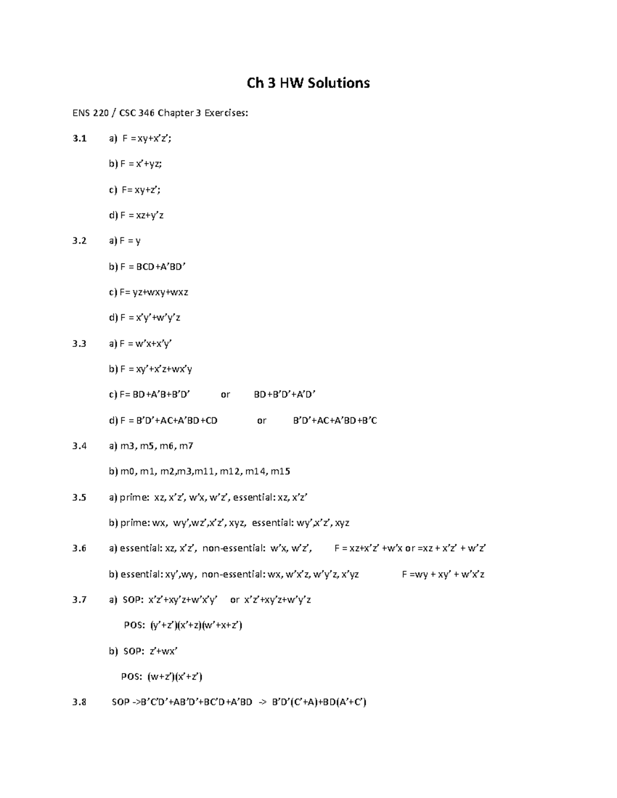 Chapter 3 Homework V2 Solutions - Ch 3 HW Solutions ENS 220 / CSC 346 ...