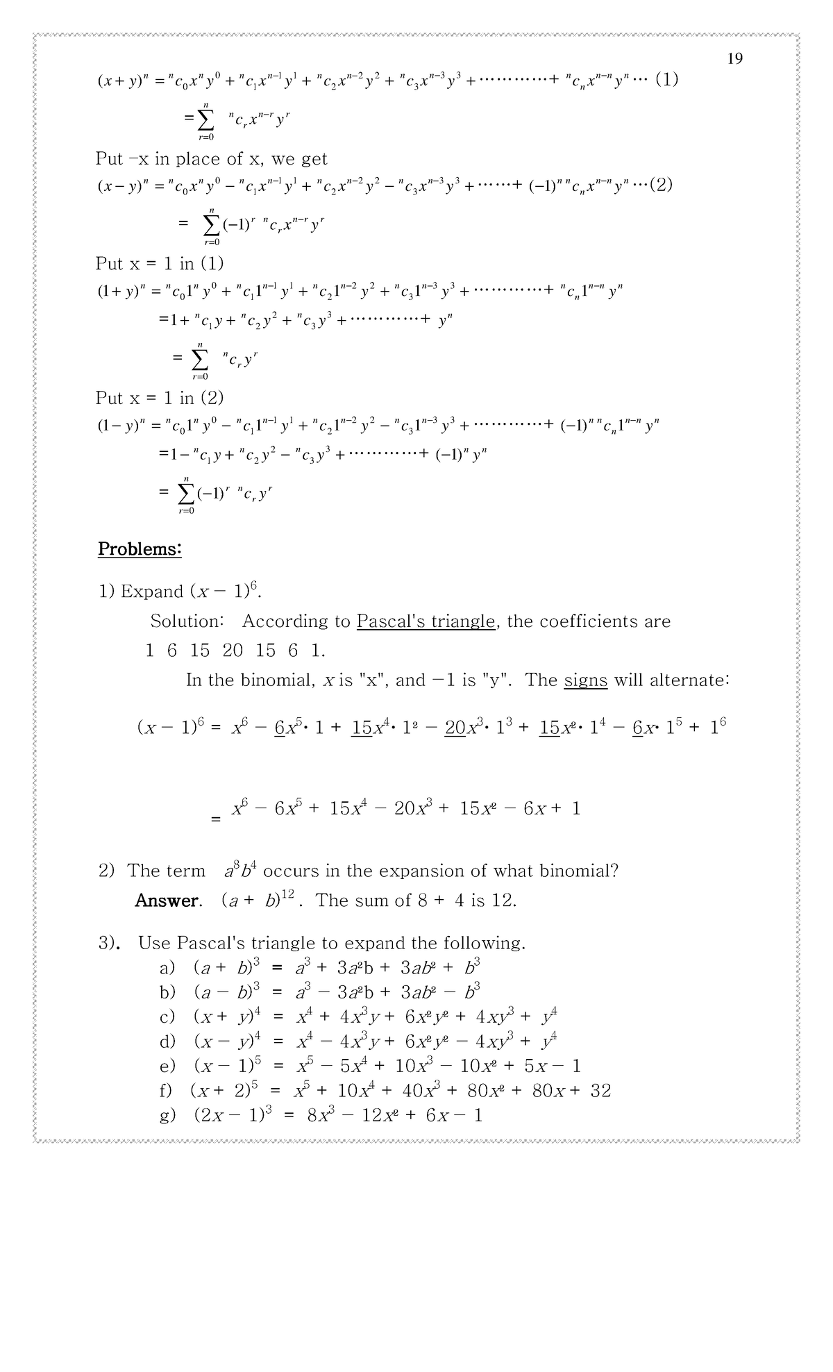 General Term In The Expansion 19 N Yx 0 0 Yxc Nn 11 1 Yxc Nn 22 2 Yxc Nn 33 3 Yxc Nn Studocu