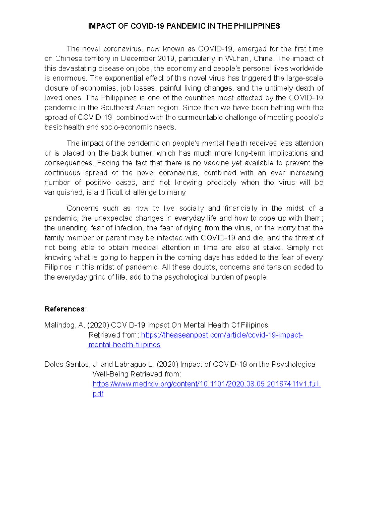 Impact OF Covid-19 in the Philippines - IMPACT OF COVID-19 PANDEMIC IN ...