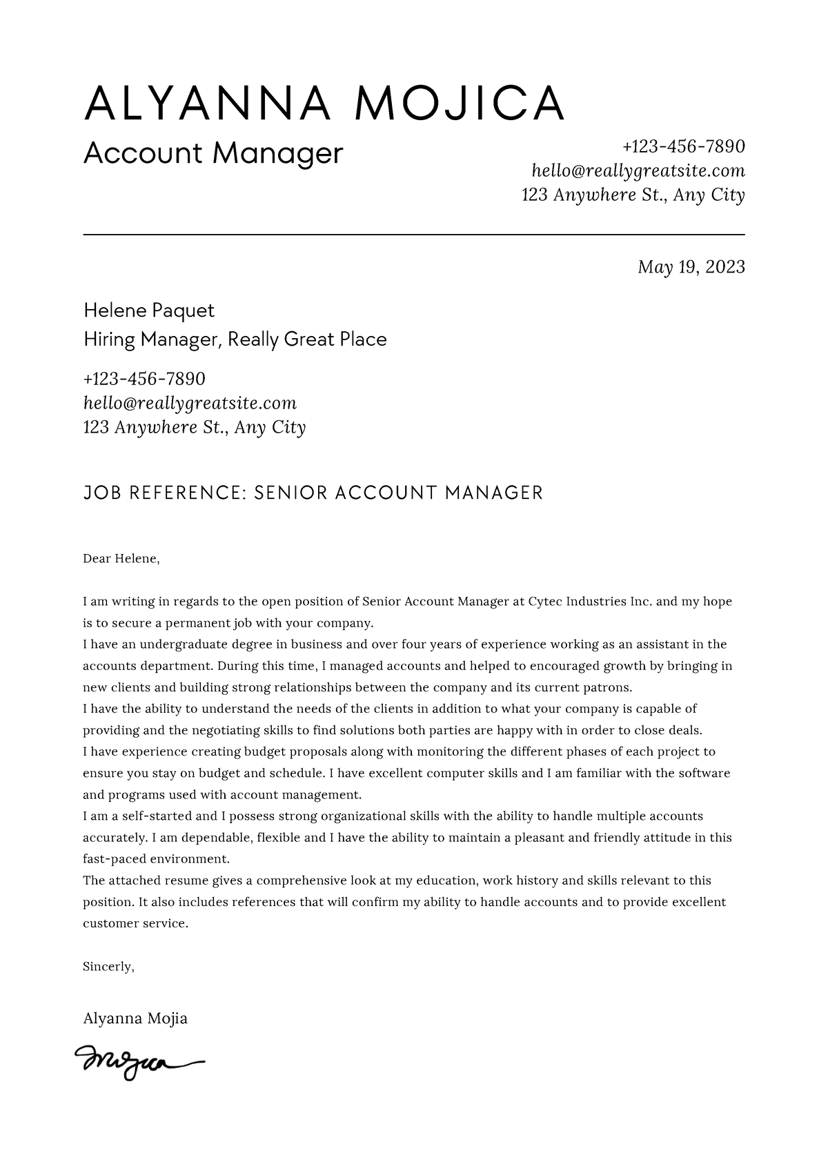 Black and White Simple Classic Professional Cover Letter - Dear Helene ...