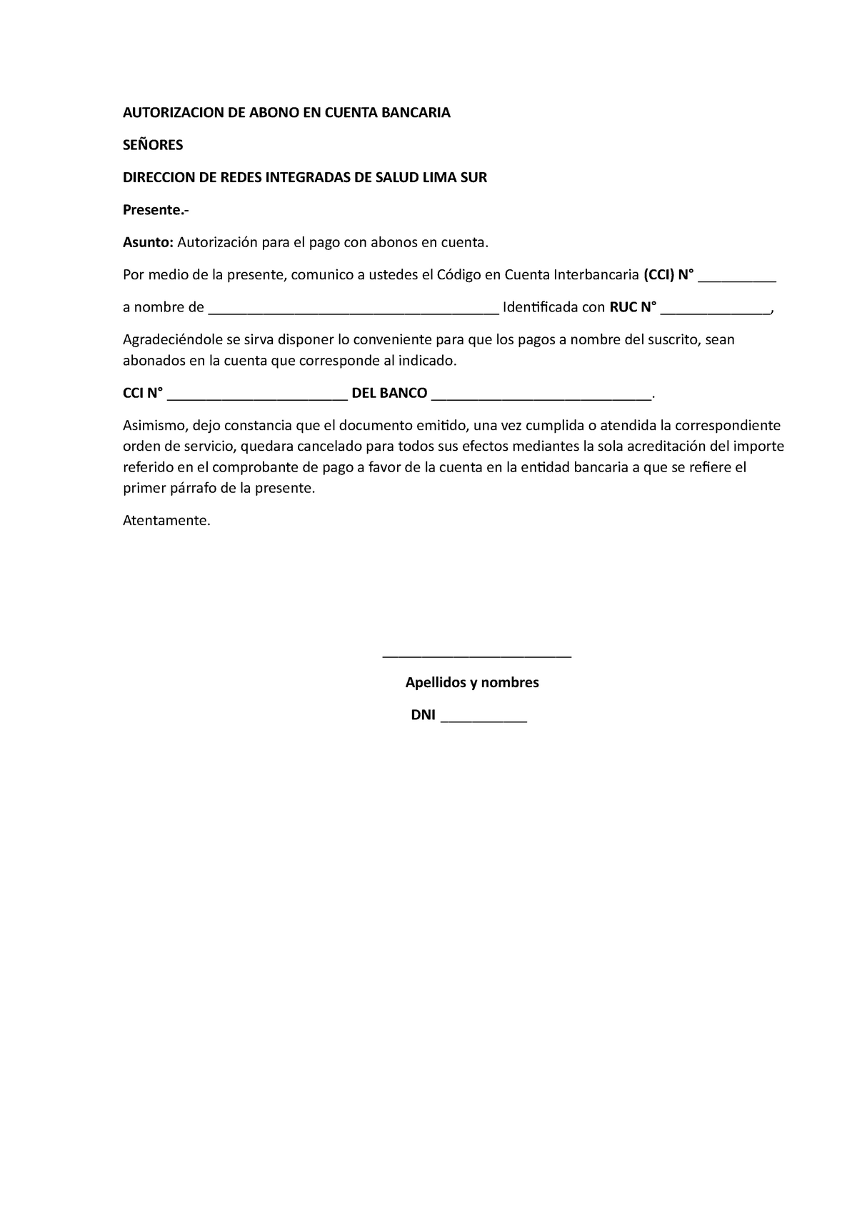 Autorizacion De Abono En Cuenta Bancaria Autorizacion De Abono En Cuenta Bancaria SeÑores 7444