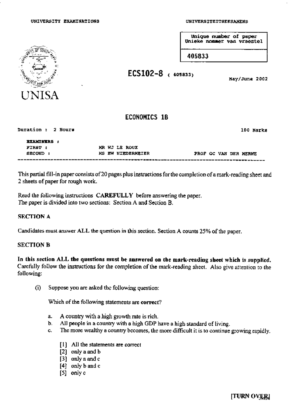 ECS1601 EX 2002 S1 - Notes - ECS1601 - Studocu