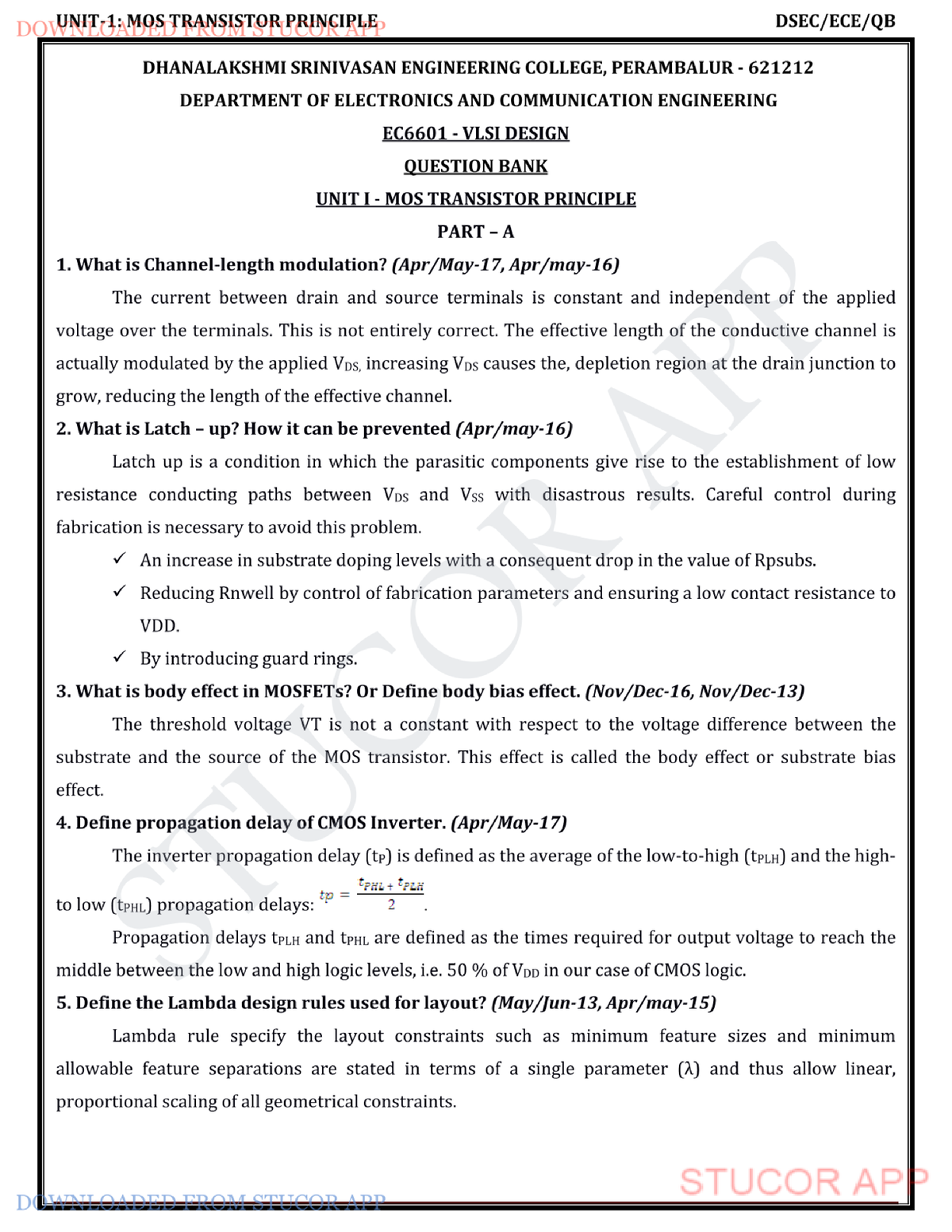 VLSI-Notes Easy - UNIT-1: MOS TRANSISTOR PRINCIPLE DSEC/ECE/QB C) Vgs ...
