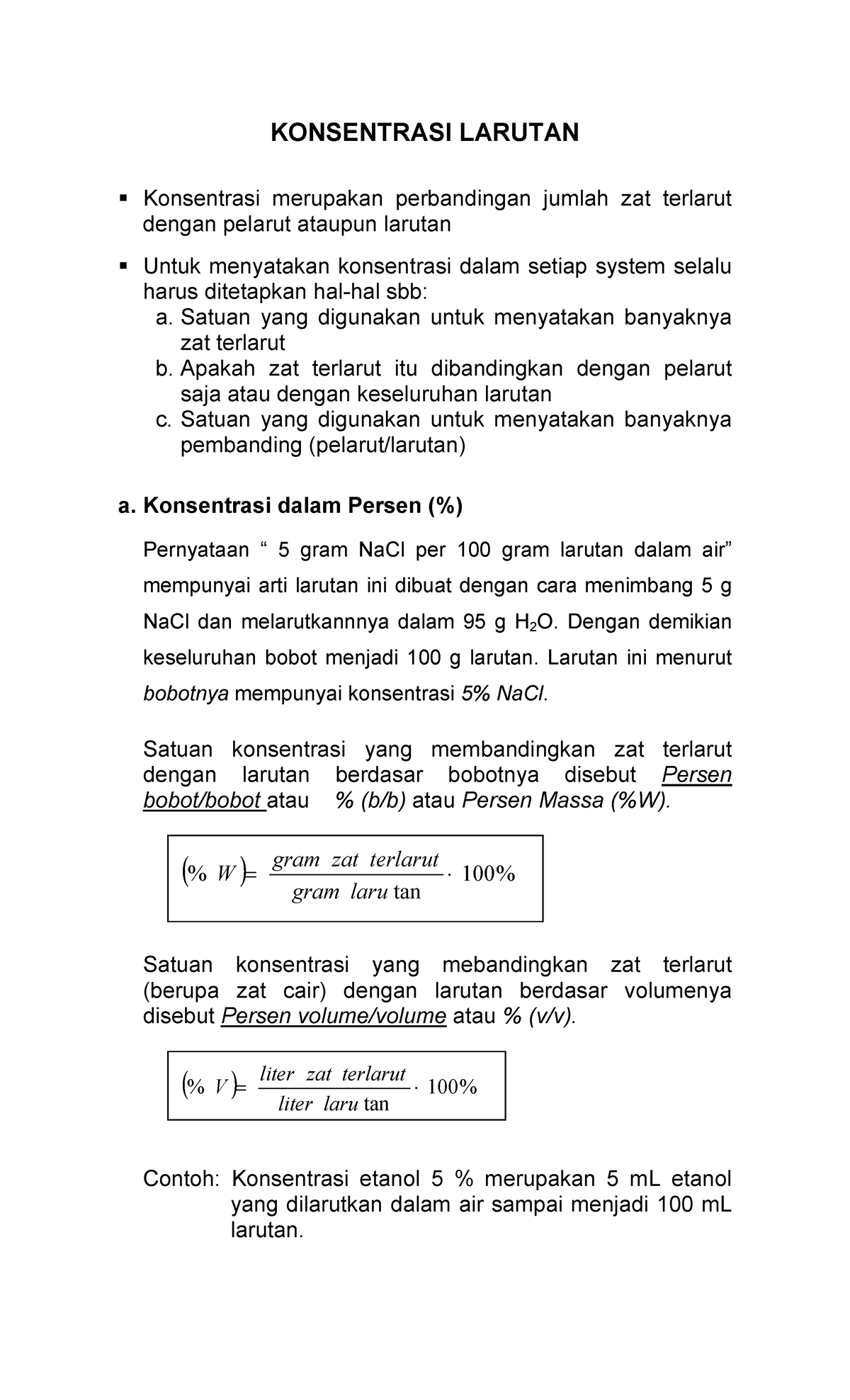 Konsentrasi Larutan - Biokimia - KONSENTRASI LARUTAN Konsentrasi ...