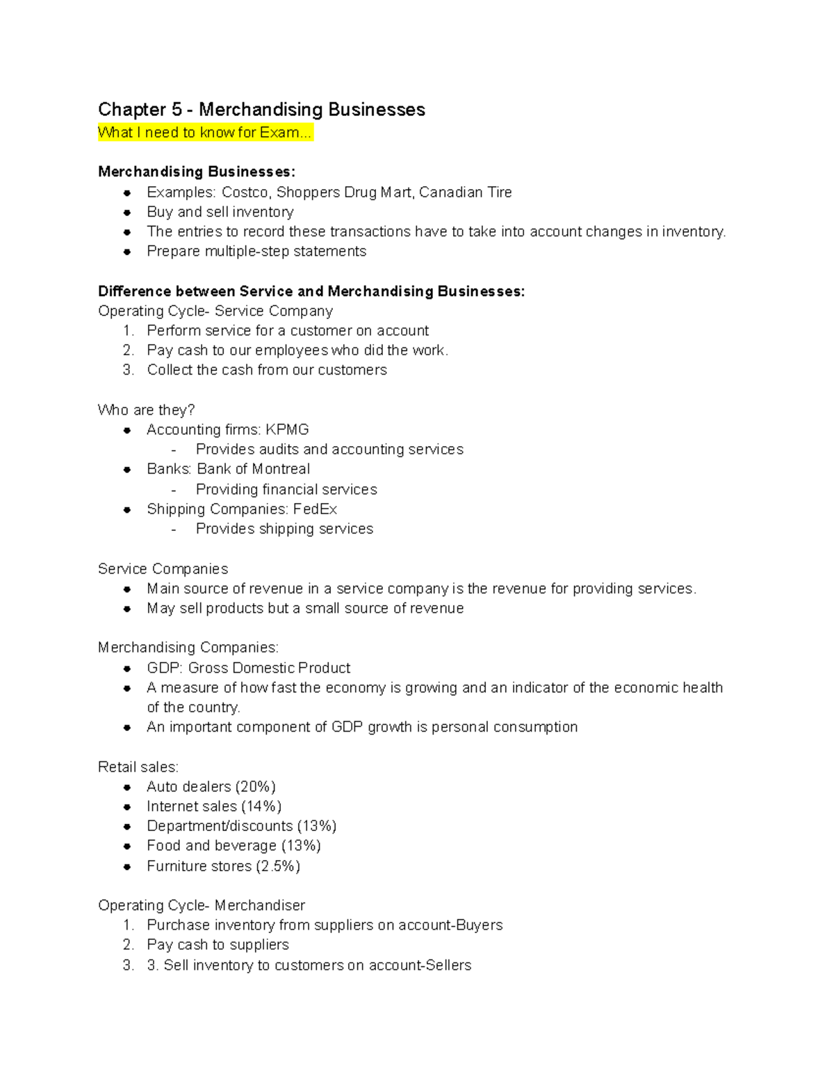 ACC 100 (Ch 5) - CHAPTER 5 - Chapter 5 - Merchandising Businesses What ...