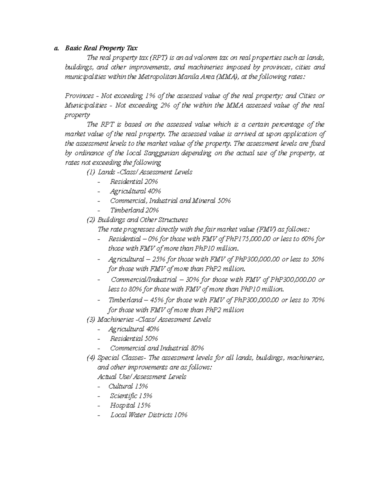 Chapter 10 Basic Real Property Tax Of Business Taxation - A. Basic Real ...