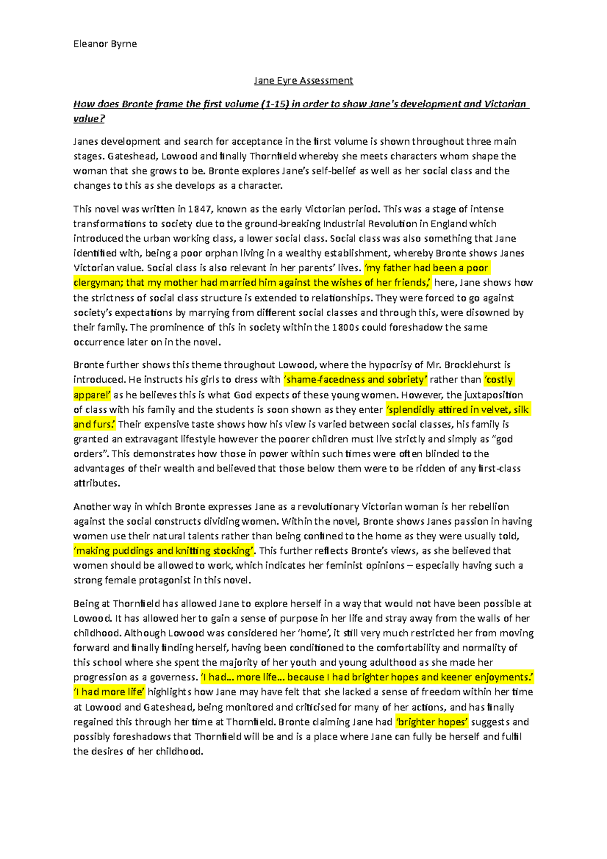 Jane Eyre's Development Chapters 115 Eleanor Byrne Jane Eyre