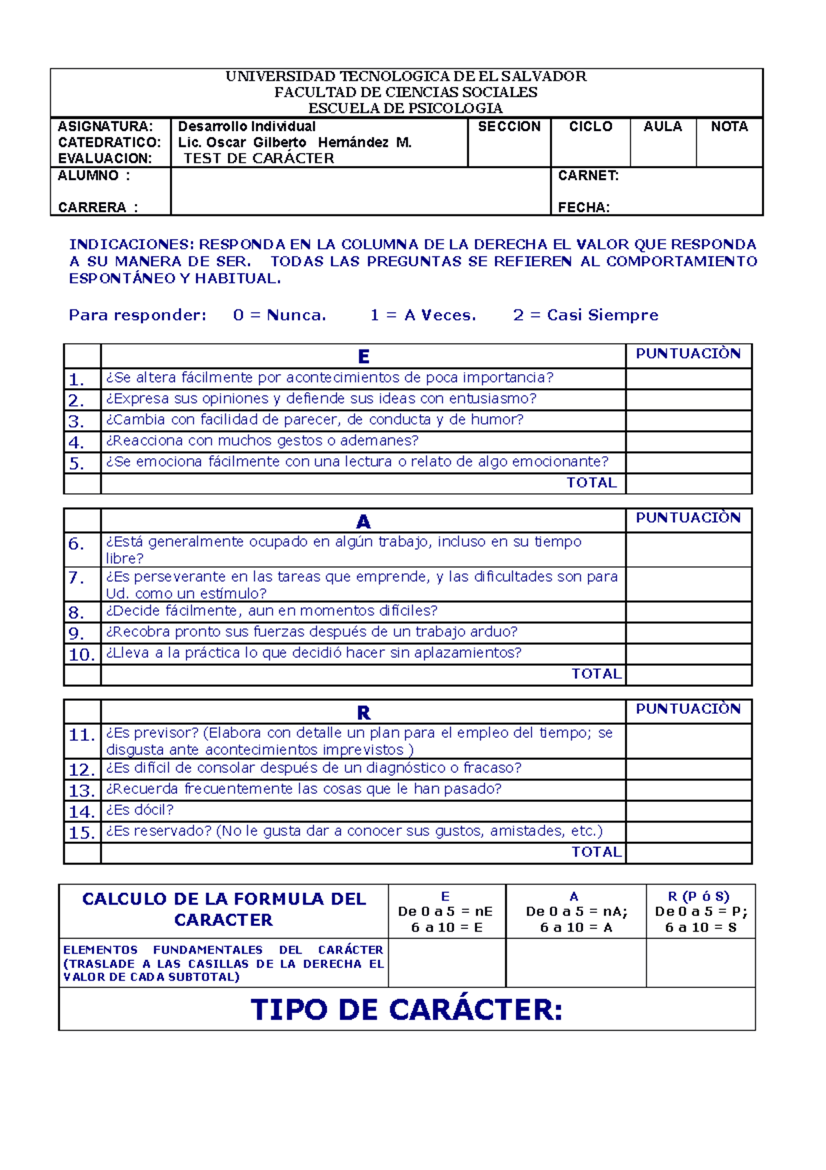 TEST DE Caracter 2015 - Mmmm - UNIVERSIDAD TECNOLOGICA DE EL SALVADOR ...