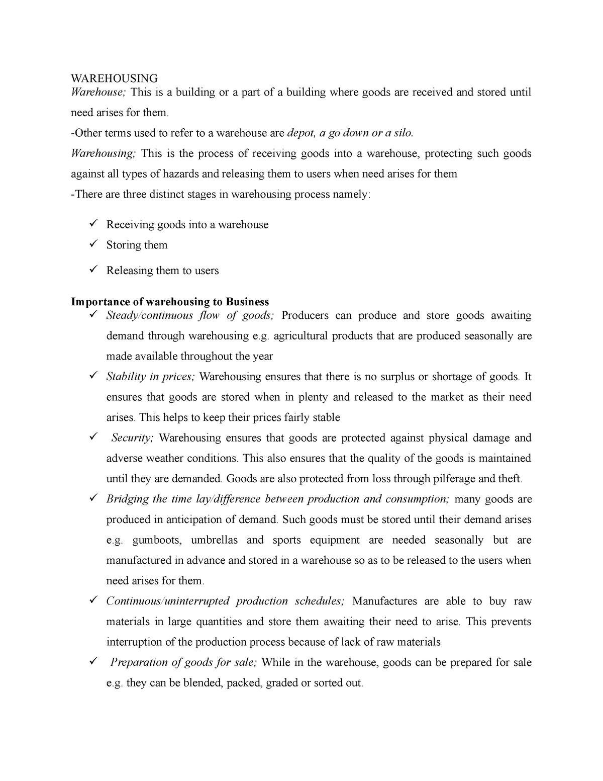 essay on warehousing