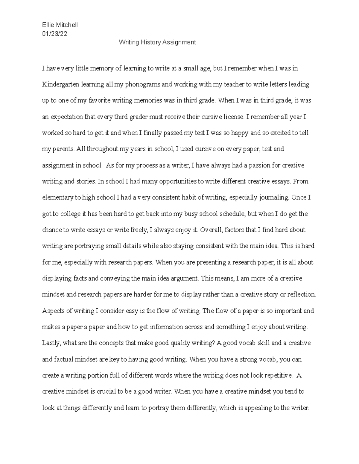 Writing history - homework - Ellie Mitchell 01/23/ Writing History ...
