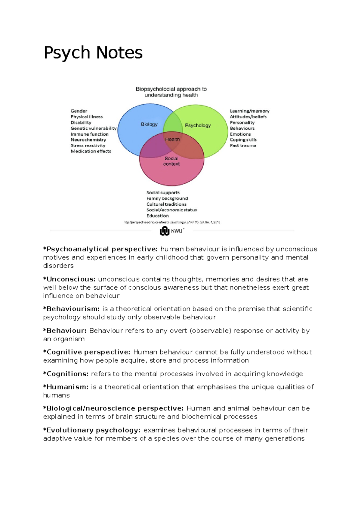 Psych Notes - Psych Notes *Psychoanalytical perspective: human ...