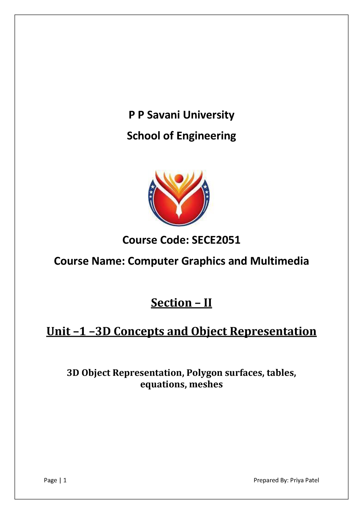 Unit 1 3D Object Representation, Polygon surfaces, tables, equations ...