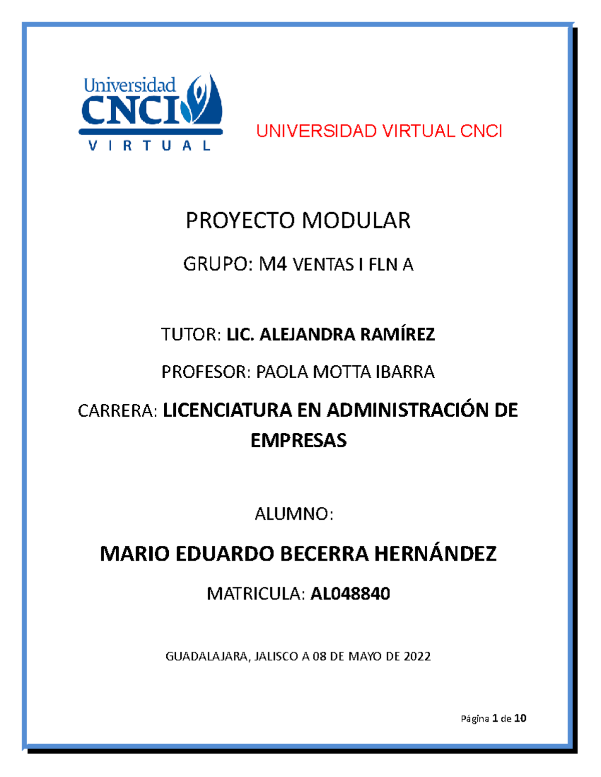 Proyecto Modular Ventas I Universidad Virtual Cnci Proyecto Modular Grupo M Ventas I Fln A