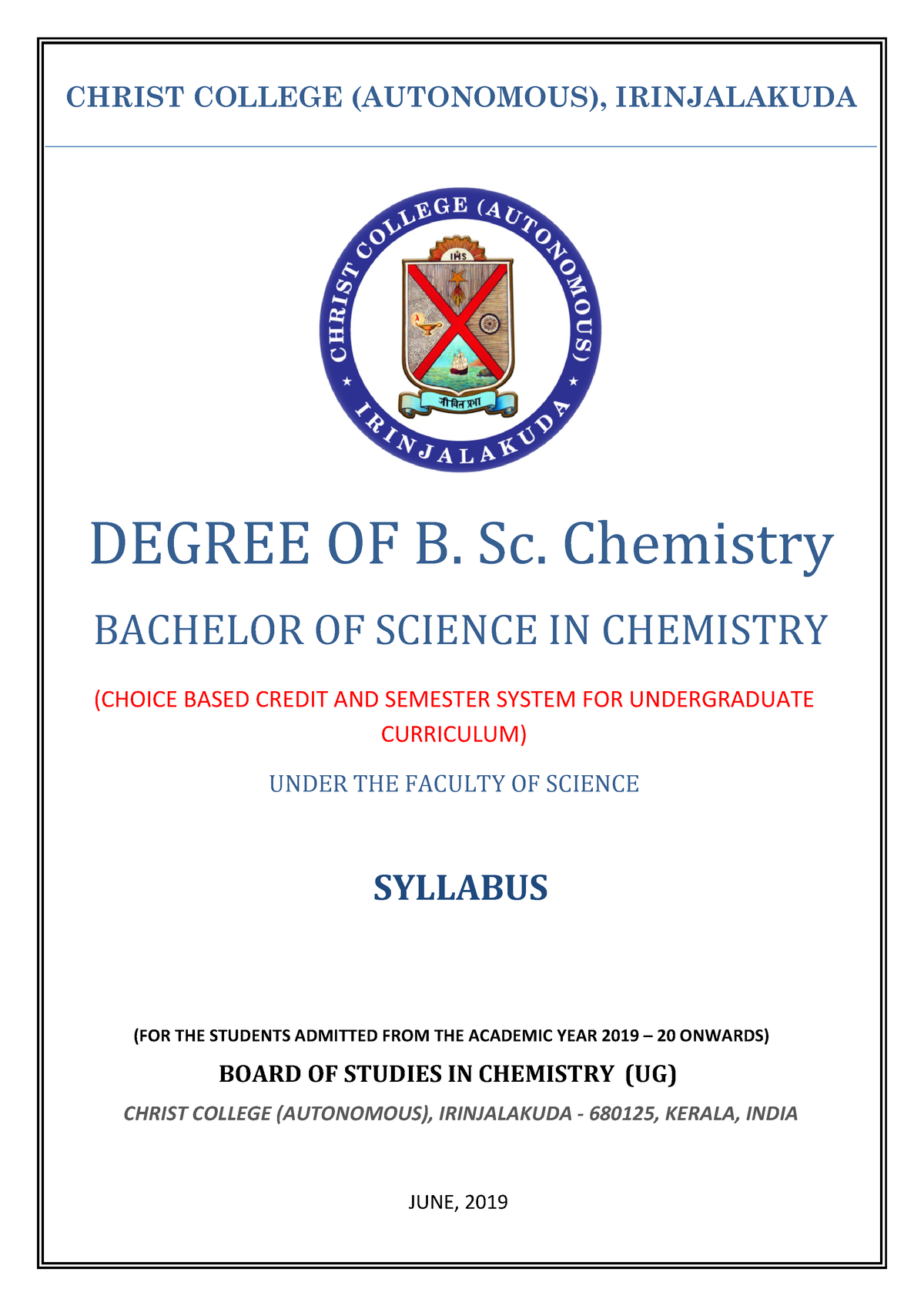 BSC Chemistry 2019 Onwards - CHRIST COLLEGE (AUTONOMOUS), IRINJALAKUDA ...