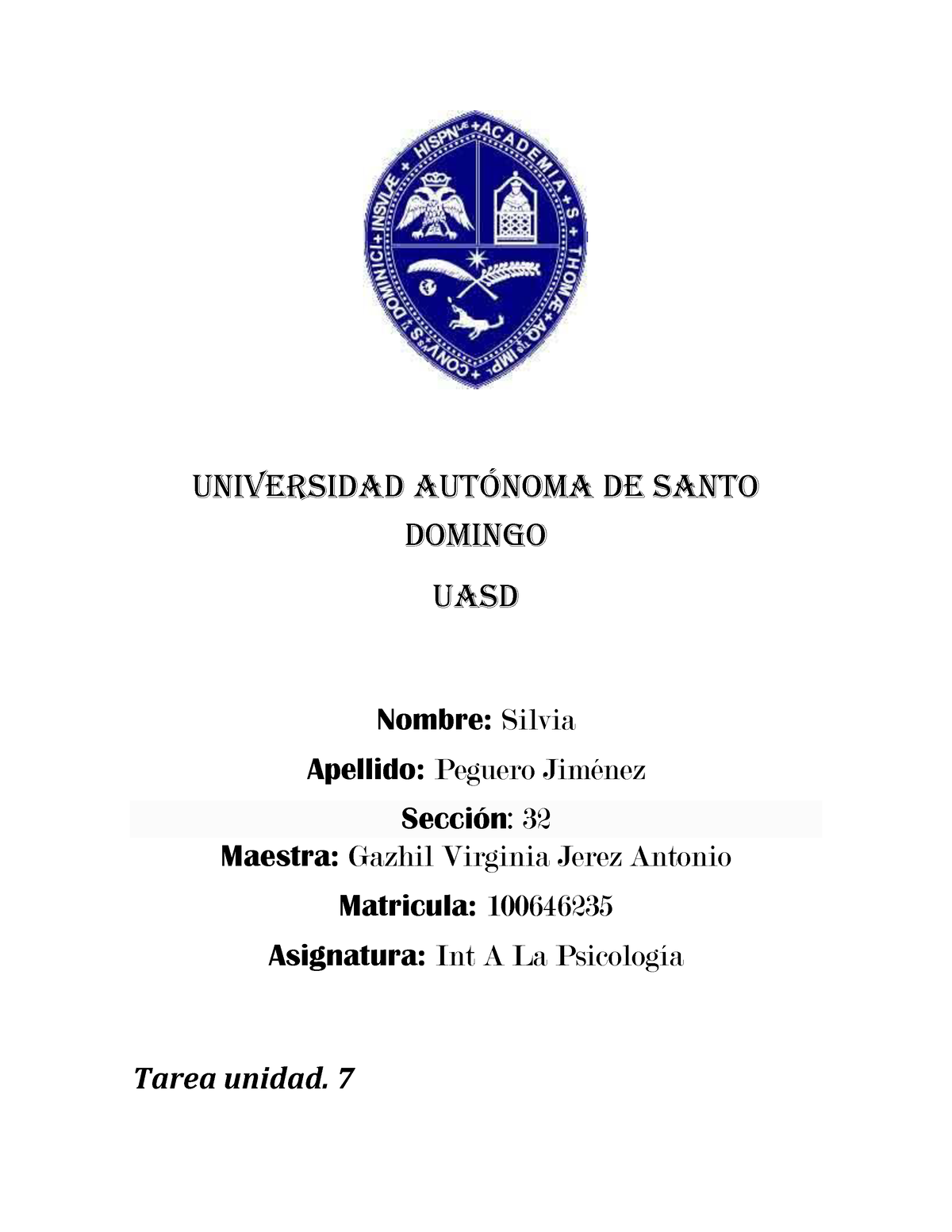 Tarea Unidad 7 De Introducción A La Psicología UASD - Universidad ...