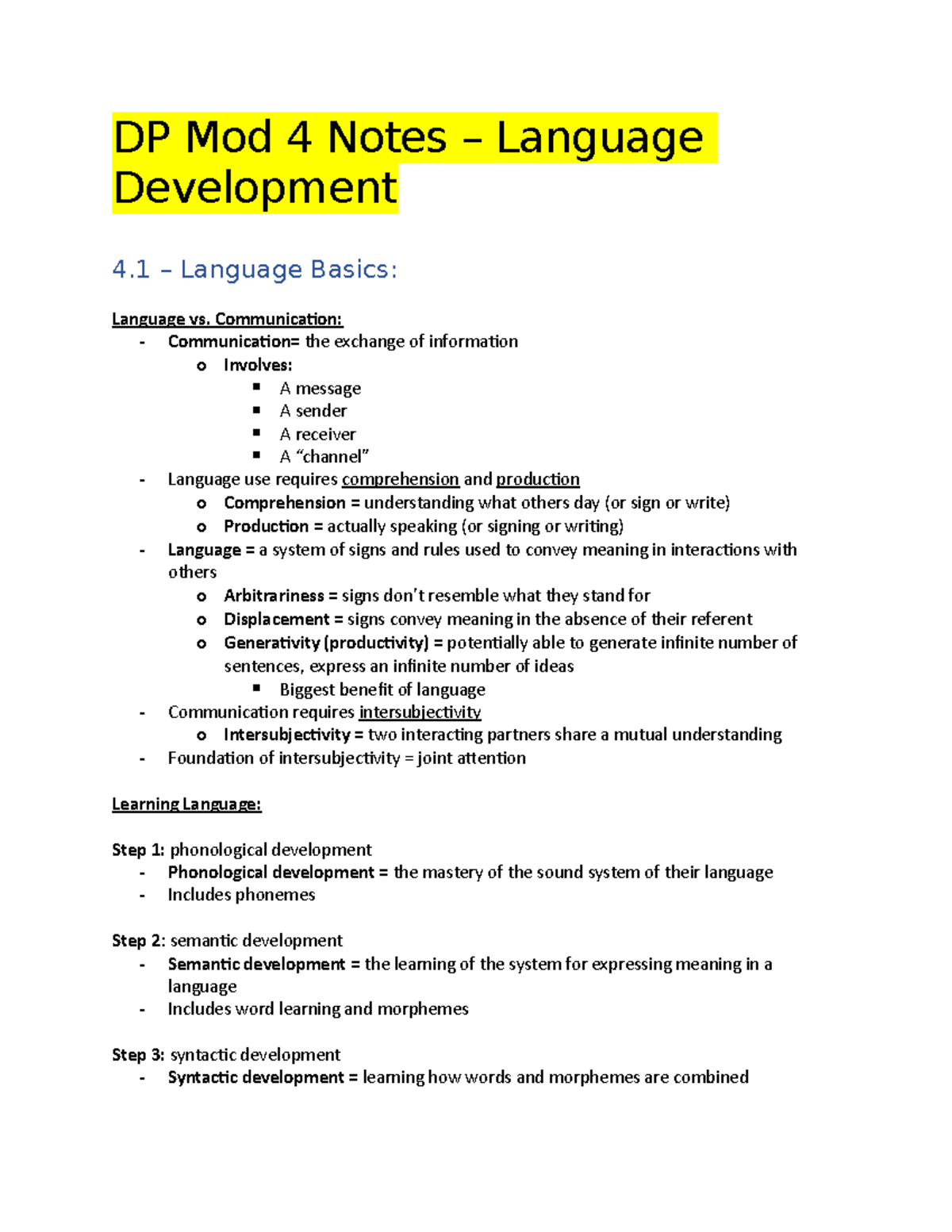 Language Development Basics: Phonological Semantic Syntactic and ...