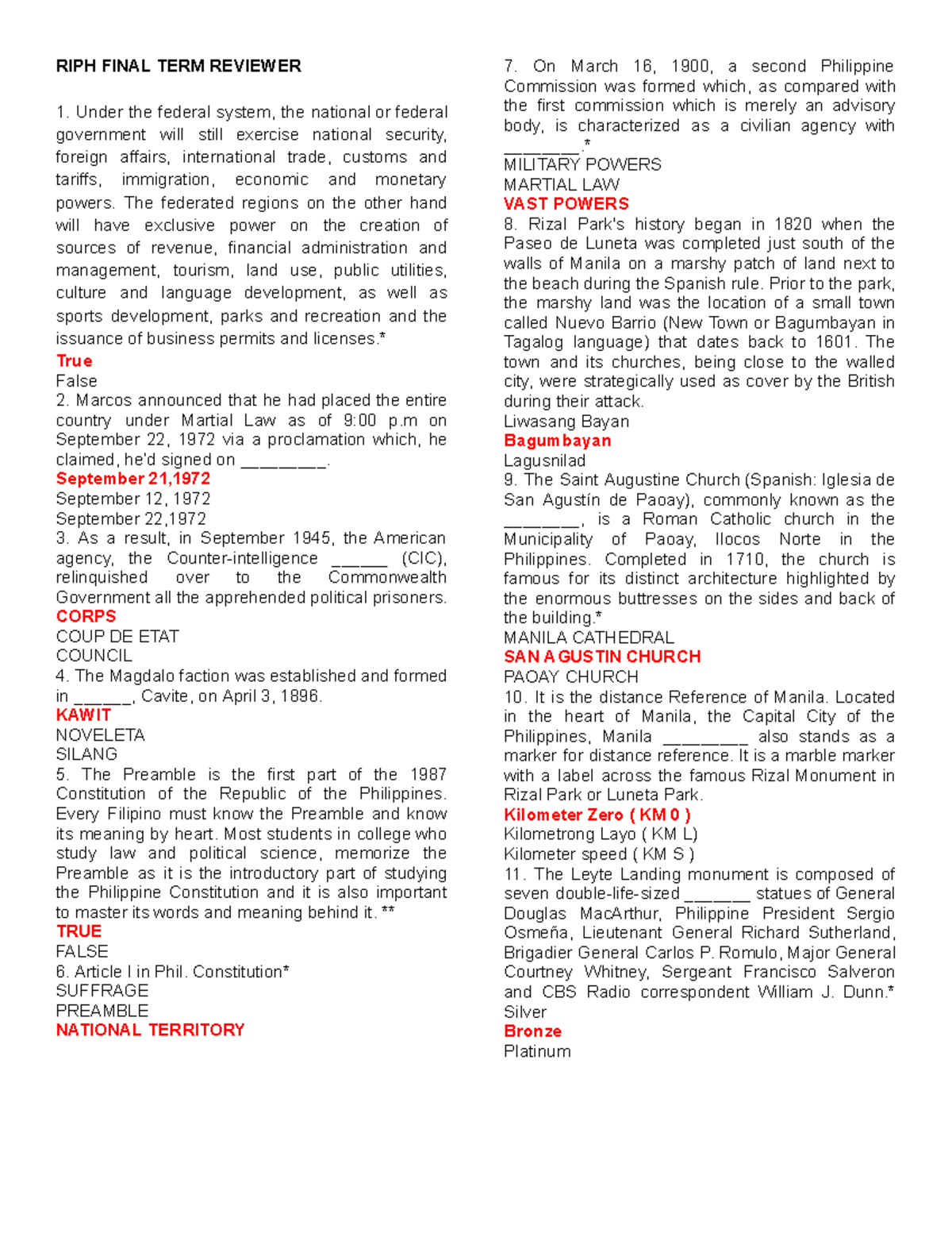 RIPH - RIPH - RIPH FINAL TERM REVIEWER Under the federal system, the ...