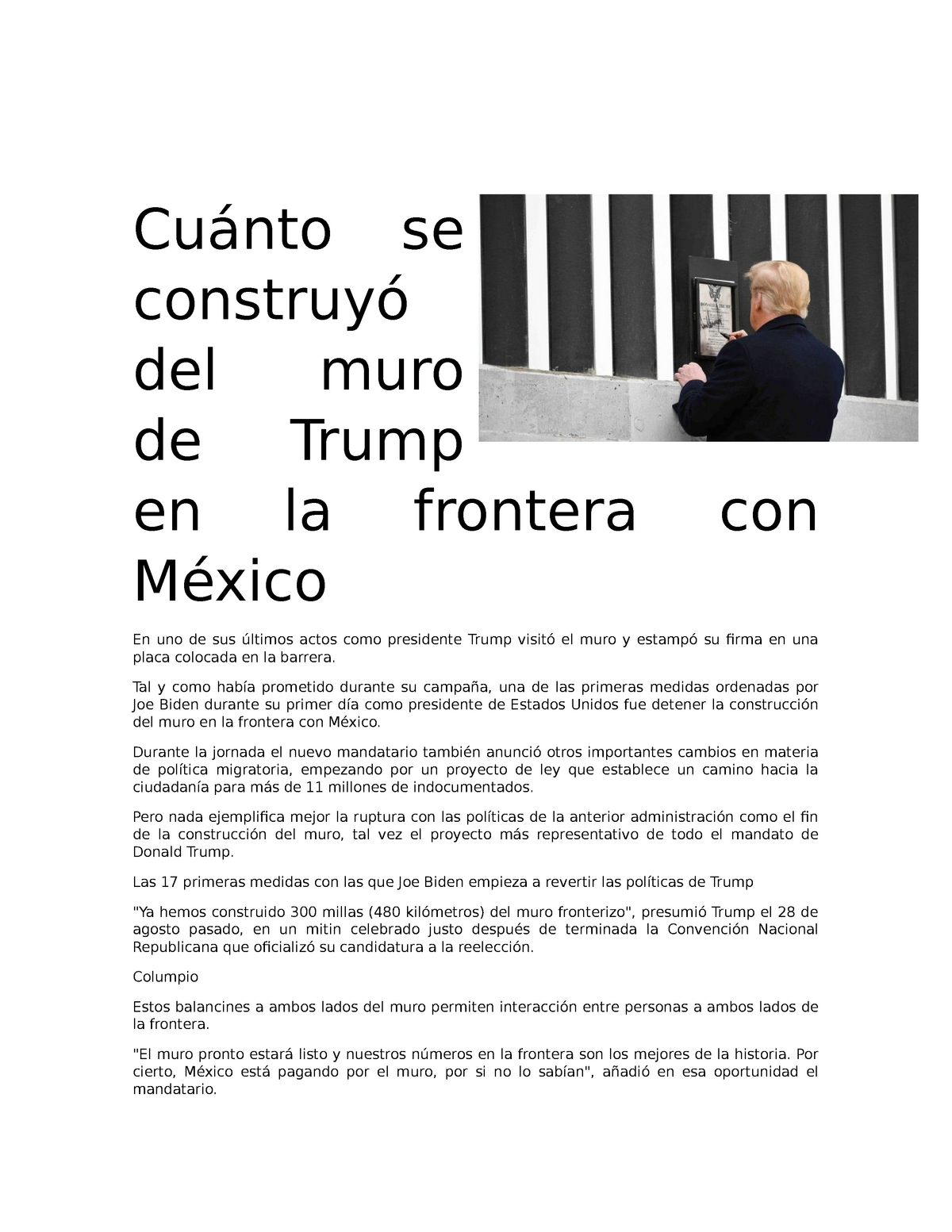 Cu Nto Se Construy Del Muro De Trump En La Frontera Con M Xico Filosfoia Uts Studocu