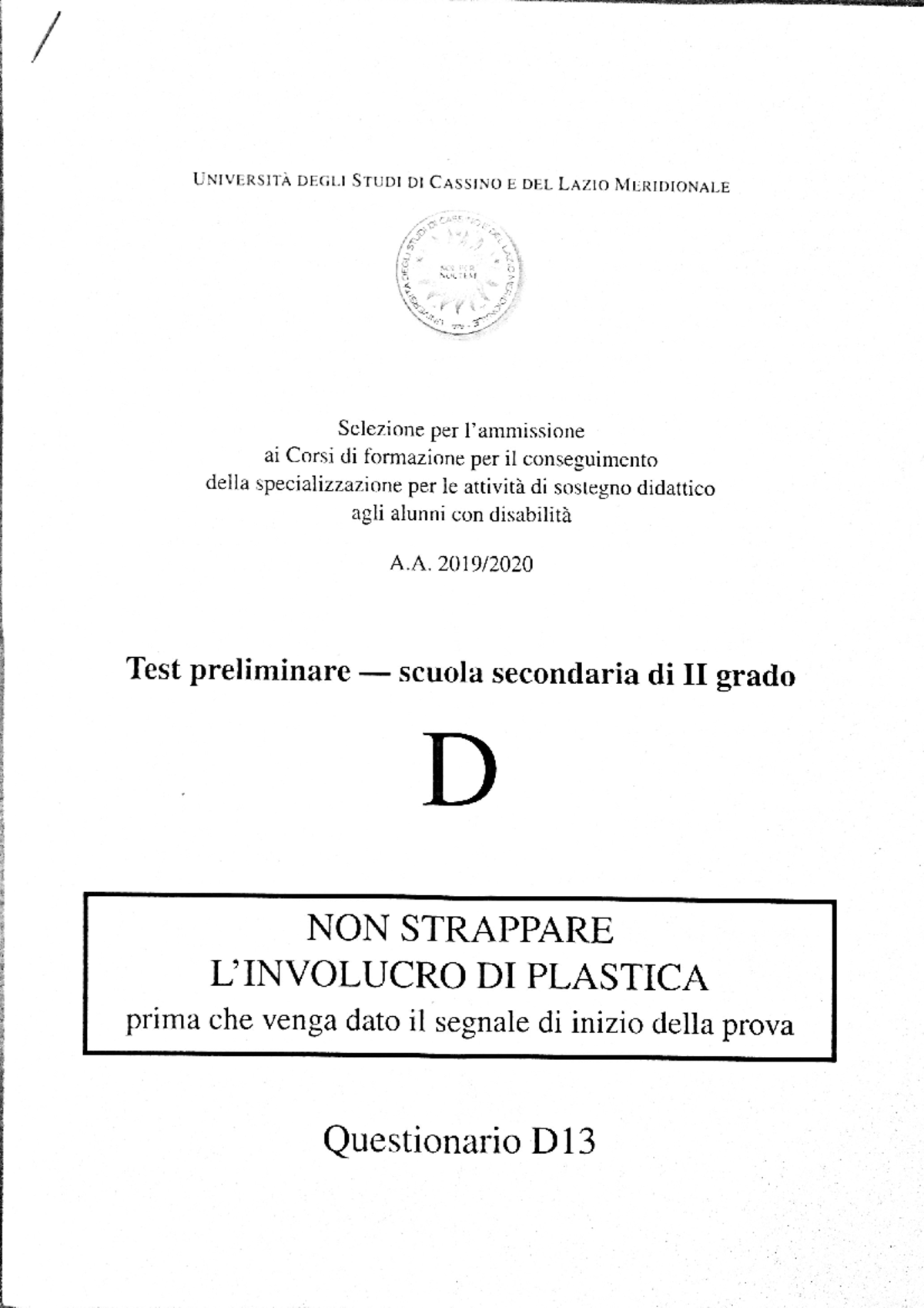 Tfa universita di cassino e Lazio IIgrado_sostegno_prova_esame