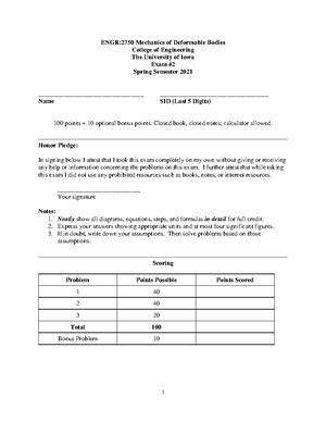 Exam 1 2021 - Exam 1 Material - ENGR:2750:AAA MECHANICS OF DEFORMABLE ...