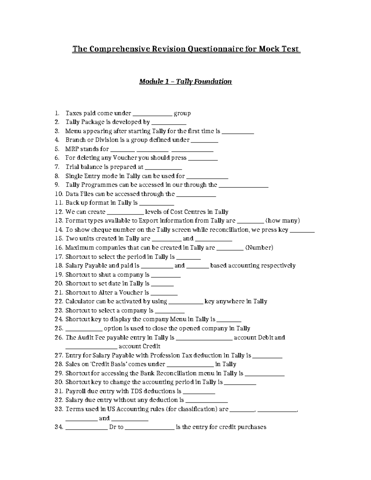 The Comprehensive Revision Questionnaire for Mock Test - Taxes paid ...